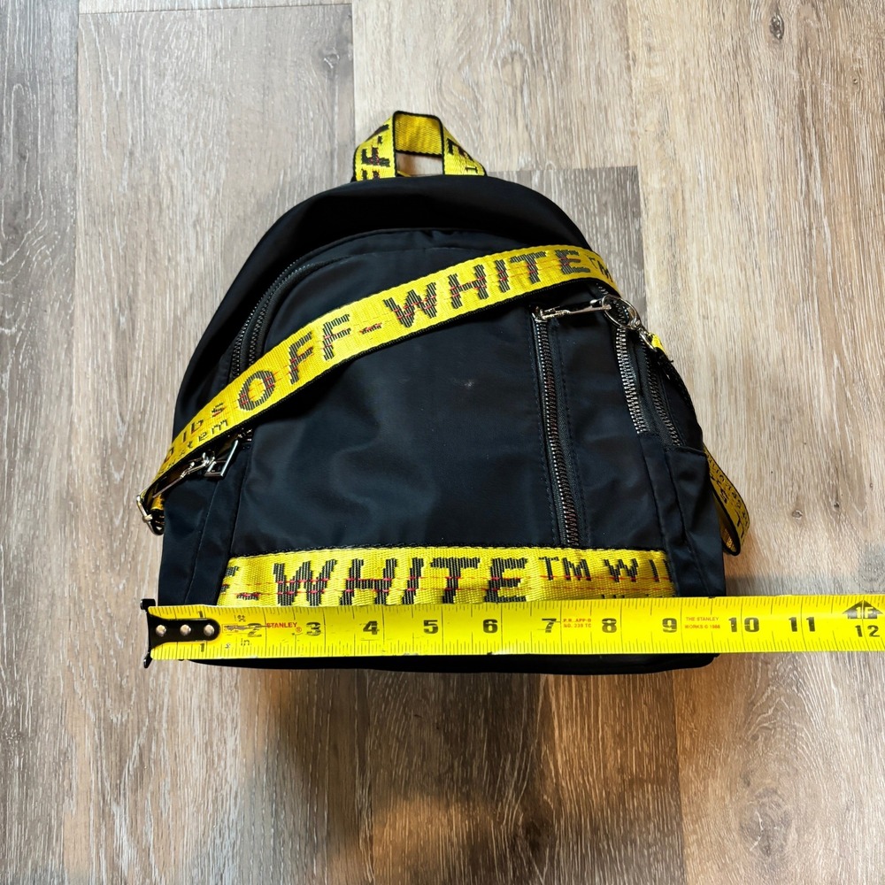 Off White Black Nylon Mini Backpack With Yellow I… - image 7